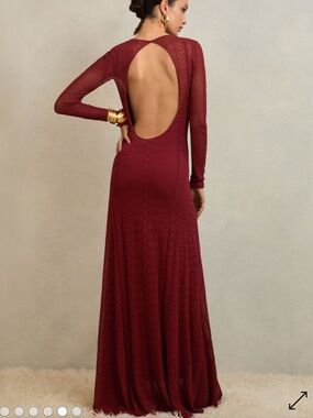 Reiss Atelier Ami Pointelle-Knit Maxi Dress in Deep Red